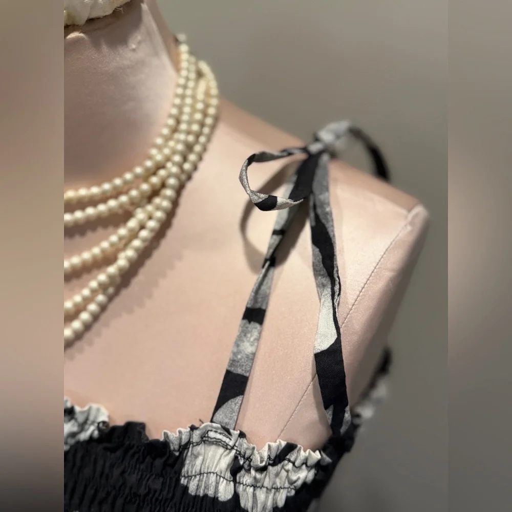 NWT Global Mamas Black/Navy and White Smocked Floral Dress - Picture 5 of 6